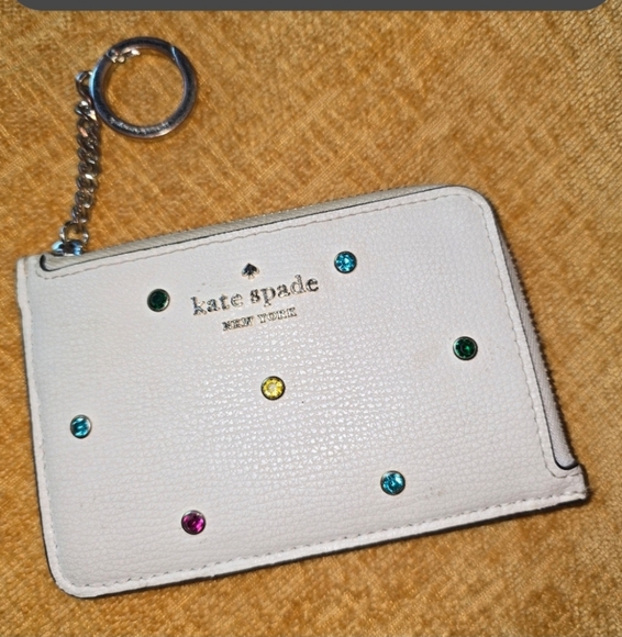 Kate Spade White Keychain Wallet with Gem Accents - Picture 1 of 4